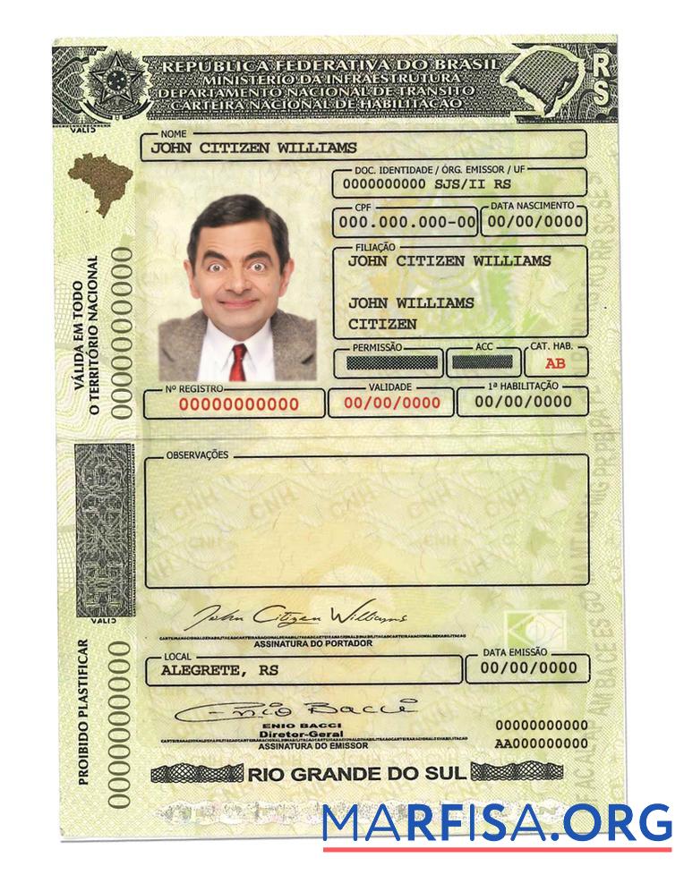 Realistic Brazil(RioGrandedoSul)driving license download for verification